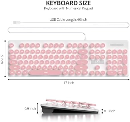 Elevate Your Workspace with the Fogruaden Retro Typewriter Keyboard – Stylish Full-Size USB Design, 104 Round Keys, and White LED Backlighting for Effortless Night Use, Ergonomic & Silent Membrane Keys Perfect for Windows PC and Laptops, Ideal for Writers and Gamers Seeking a Unique Vintage Touch