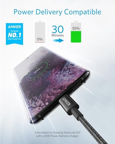Anker 6 FT USB C to USB C Charging Cable Pack – 60 W Fast Charge for i Phone 16 Series & i Pad Mini 6 – Durable Nylon Braided Design, Enhanced Compatibility & Flexibility for All USB-C Devices (5 Pack)