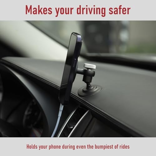 Aluminum Magnetic i Phone Mag Safe Dashboard Mount – Hands-Free 360° Rotation Car Holder for i Phone 12-15 Pro Max – Effortless Tool-Free Installation & Unyielding Stability – Optimize Your Driving Experience with a Sleek, Durable Design – Essential Mag Safe Accessory for Flawless Navigation & Communication