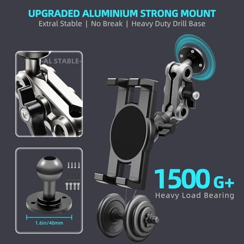 Premium Aluminum Heavy Duty Tablet Holder Mount for Vehicles – 360° Adjustable Drill Base Stand for i Pad Pro, Air, Mini & Samsung Galaxy Tabs (4.7″ – 12.9″) – Ideal for Car, Truck, Wall, and Desk Use with Enhanced Stability and Effortless Access