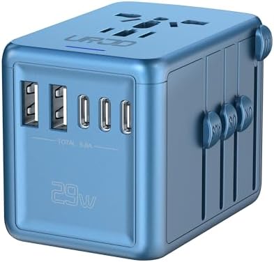 Global Travel Companion: High-Performance Universal Adapter with 6 A Output, Featuring 3 USB-C & 2 USB-A Ports for Swift Charging Across 200+ Countries – Perfect Solution for EU, US, UK, AU and Beyond