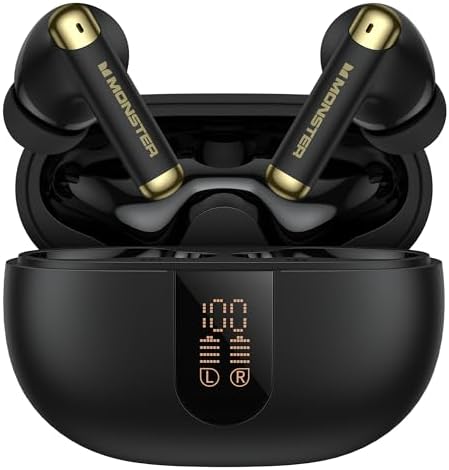 Monster N-Lite 211 Bluetooth 6.0 Waterproof Wireless Earbuds – Cutting-Edge Noise-Cancelling Headphones with LED Battery Indicator and Ergonomic Sports Fit for Unmatched Sound Clarity and Connectivity