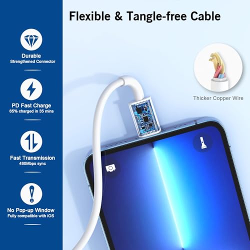 20 W Apple MFi Certified i Phone Fast Charger with 3.3 ft Lightning Cable – High-Speed USB Type C Power Delivery Block for i Phone 13 Pro Max, Mini, 12 Pro, 11, XS, X, XR – Compact, Durable, and Efficient Charging Solution for On-the-Go Users
