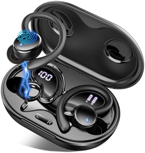 Unleash Your Athletic Potential with IP7 Waterproof Wireless Earbuds – Bluetooth 5.4 Headphones Offering 50 Hours of Immersive Deep Bass, Enhanced 4 ENC Noise Cancellation for Clear Calls, Ergonomic Earhook Design for Ultimate Comfort, and Dual LED Display for Seamless Connectivity and Performance