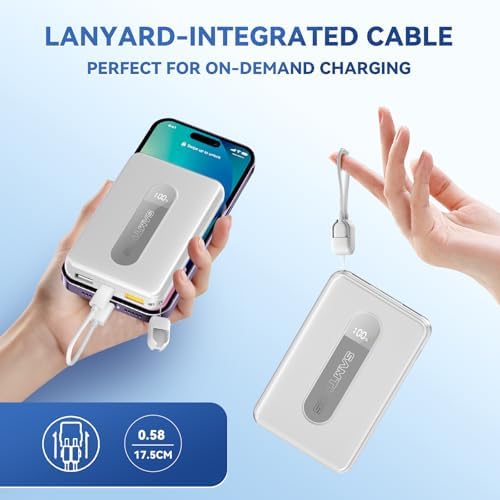Ultimate 10,000 m Ah Portable Charger with Built-in USB-C Cable – Fast Charging Power Bank for Heated Vests, Jackets, and Outdoor Gear – Essential Battery Pack for i Phone, i Pad, and Android – Compact and Durable Design with Lanyard for On-the-Go Convenience