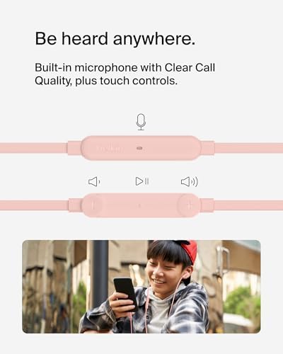 Belkin Sound Form USB-C Wired Earbuds – High-Fidelity In-Ear Headphones with Microphone for i Phone 15/16, i Pad Mini, Galaxy S25, and Google Pixel 9 – Water-Resistant Design and Ergonomic Comfort for Music Enthusiasts and Professionals – Durable Tangle-Free Cable for Everyday Durability and Convenience