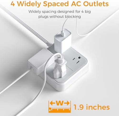 TESSAN 5 FT Flat Extension Cord Surge Protector – 4 Outlet Power Strip with 3 USB C Ports (1 USB C) for Fast Charging, 900 Joules Electronics Protection, Space-Saving Design for Home, Office, and Dorm Use, Enhanced Compatibility and Efficiency