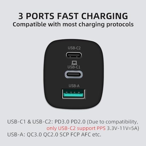 Experience Unmatched Power and Portability with the 65 W Ga N USB-C Charger for Microsoft Surface Devices – Ultra-Compact, High-Speed Charging Solution for Surface Pro, Go, and Laptop Series – Features 6 ft Durable Nylon Cable for Optimal Connectivity – Advanced Multi-Protocol Support Ensures Compatibility with All Your Devices, Including Smartphones and Tablets – Perfect for Home Use and Travel with 50% Size Reduction Compared to Standard Chargers – Enjoy Rapid Charging with Cutting-Edge Ga N Technology – UL Listed for Maximum Safety Assurance – Ideal for Professionals on the Move Seeking Speed and Reliability in a Sleek Black Design – Elevate Your Charging Experience and Enhance Device Performance with This Versatile Charger, Supporting Multiple USB-C and USB-A Protocols for All Your Power Needs.