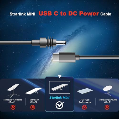 Starlink Mini 3 in 1 Waterproof DC Power Cable – 10 FT USB-C Car Charger for Enhanced Connectivity & Speed, Versatile Charging Solutions for Your Starlink Mini System, Durable Power Accessories for Home, Vehicle, and Outdoor Use