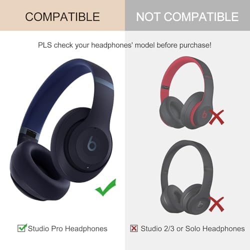 Revolutionize Your Listening with GVOEARS Navy Blue Ear Pads – Premium Protein Leather Replacement Cushions for Beats Studio Pro Wireless Headphones, Unmatched Comfort & Acoustic Excellence, Secure Adhesive for Long-Lasting Fit