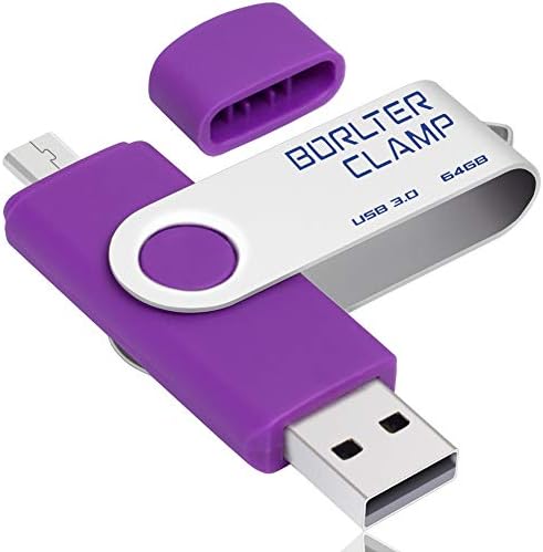 Borlter Clamp 128 GB USB 3.0 Flash Drive – Dual Port OTG Memory Stick with Micro USB for Android Devices & PCs, High-Speed Data Transfer & Portable Swivel Design, Ideal for Photos, Videos & Documents Storage