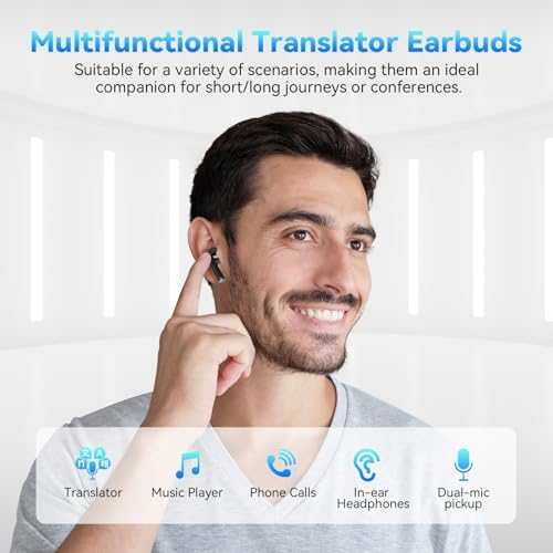 Revolutionize Your Global Connectivity with Cutting-Edge Translation Earbuds: Instant Voice Translator Across 137 Languages – All-in-One Bluetooth Earbuds for Effortless Conversations, Premium Sound, and Hands-Free Calling (Sleek Dark Black) – Tailored for World Travelers, Business Innovators, and Language Aficionados