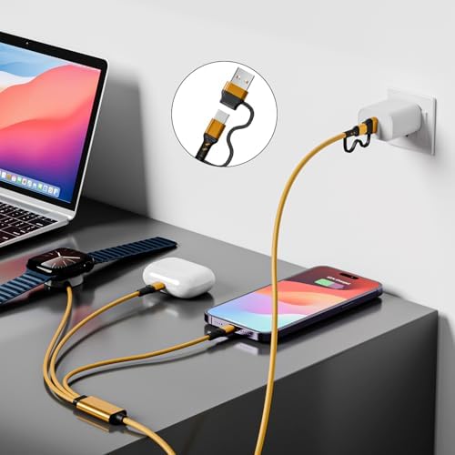 Ultimate 3-in-2 Fast Charging Cable for Apple Watch & i Phone – Versatile USB-C & Lightning Charger with High-Speed Power Delivery for Galaxy S23 – Compact, Durable Design for Effortless Travel and Multi-Device Compatibility