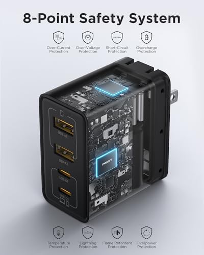 PISEN 65 W Ga N Fast Charging Block – 4-Port USB-C Wall Charger with 4 FT Cable for Mac Book, i Phone 16/15/14, Galaxy S24, Pixel 8, and Steam Deck – Ultimate Multi-Device Power Solution with Enhanced Efficiency and Compatibility