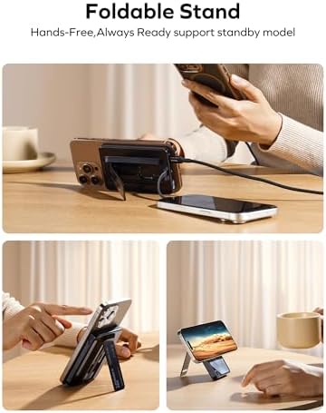 MOMAX 10000 m Ah Magnetic Power Bank – Wireless Portable Charger with 20 W Fast Charging for i Phone 15/14/13/12 Series – Built-in USB-C Cable & Stand for Enhanced Convenience and Versatility – Ultimate Solution for On-the-Go Charging