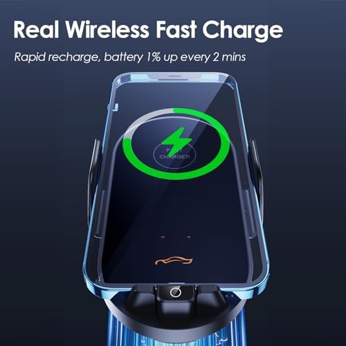 Smart Auto-Clamping Car Charger Mount for i Phone & Samsung – Fast Wireless/Wired Charging Holder for Enhanced Road Safety & Convenience – Versatile Compatibility with i Phone 15/14/13/12/11 & Galaxy S23/S22/S21/S20/S10+/S9+/Note 9 – Effortless Installation & Adjustable Viewing Angles