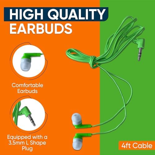 Affordable Bulk Wired Earbuds – 20 Pack In-Ear Headphones with 3.5 mm Jack for Classroom and Group Use, Tangle-Free 4 ft Cables, Comfortable Ergonomic Design for Extended Listening Sessions, Enhanced Compatibility for Smartphones and Laptops, Ideal Audio Solution for Students and Events