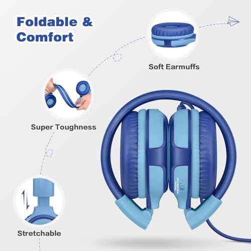 Chic Pink SIMOLIO Kids Headphones with Microphone – Volume-Limited Wired Design for Safe Listening – Adjustable Sound Levels (75/85/94 d B) for Hearing Protection – Perfect for School, Travel, and Home Use – Durable and Comfortable Fit for Active Young Listeners – Compatible with Smartphones & Tablets for Versatile Use