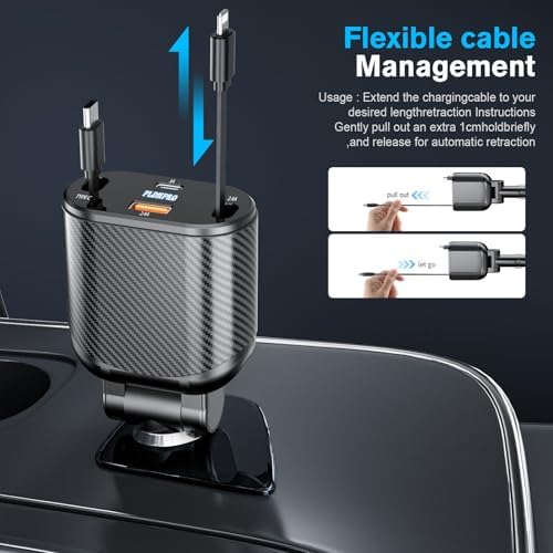 Experience Ultimate Power on the Road: PLDHPRO 80 W Retractable Car Charger – 4-in-1 Fast Charging Adapter with Dual Type-C Cables for i Phone 16, i Pad, and Samsung – Essential Vehicle Accessory for Efficient Charging and Easy Storage – Perfect Gift for Tech Enthusiasts and Travelers