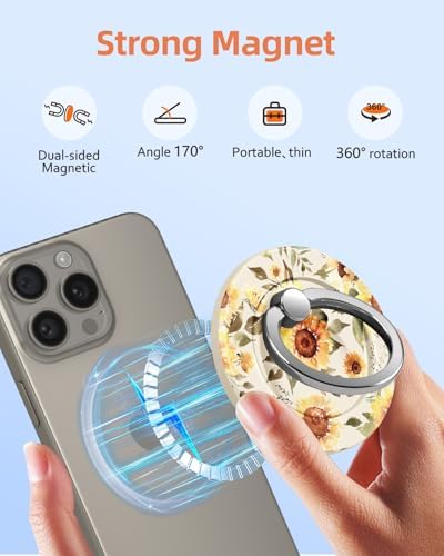 Tycamp Vintage Floral Magnetic Phone Grip – Chic Mag Safe-Compatible Ring Holder for i Phone 16/15/14/13/12 Series – Adorable & Practical Phone Stand for Women and Girls – Superior Grip for Safe Handling & Effortless Selfie Capture