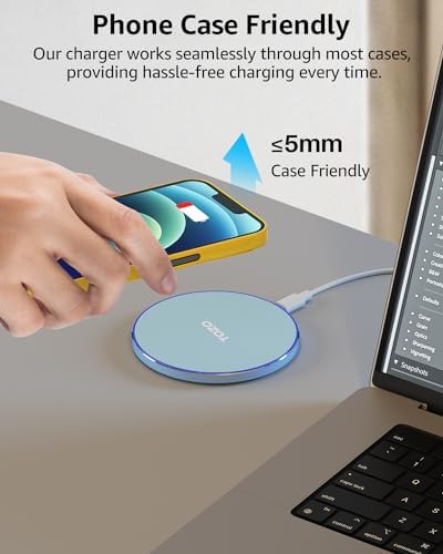 TOZO 2025 Enhanced 15 W Max Fast Wireless Charging Pad – Sleek Gray Charger for i Phone 16/15/14/13/12 Series & Samsung Galaxy S24/S23/S22 – Anti-Slip Design for Secure Charging – Lightweight & Portable Qi-Compatible Accessory for Effortless Power Delivery