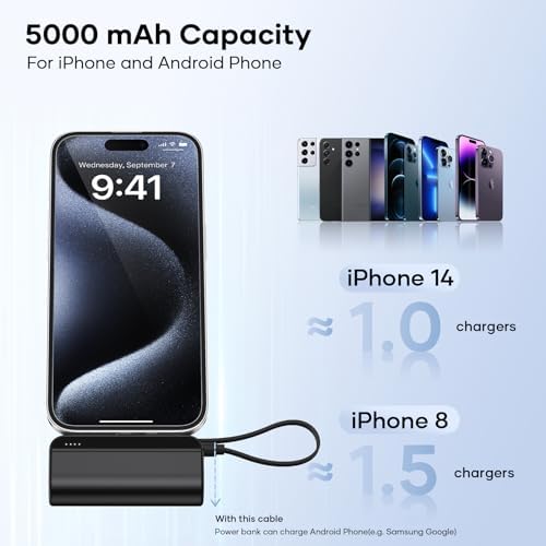 Ultra-Compact 5000 m Ah Mini Portable Charger for i Phone 14, 13, 12, 11, XR, XS, X, 8, 7, 6 | MFi Certified 20 W PD Fast Charging Power Bank | Lightweight & Stylish 2-Pack (Black) for On-the-Go Convenience – Rapid Power Solution for Your Mobile Lifestyle
