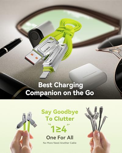 SHEZI 4-in-1 USB C Charging Cable | 240 W Fast Charging Solution for i Phone 16/15 & More | 5 FT Durable Flat Silicone Cord with Lightning, USB-C, USB-A Connectors | Versatile Multi-Device Charger for Home, Office & Travel | Enhanced Compatibility & Speed