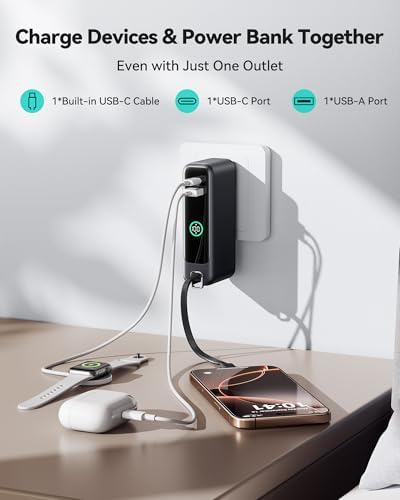 INIU 3-in-1 Travel Power Bank: 10000 m Ah Fast Charger with Built-in USB-C & Foldable AC Plug – Ultimate Portable Charging Solution for College Students, Travelers, and Tech Enthusiasts – Blue – Charge Multiple Devices Effortlessly!