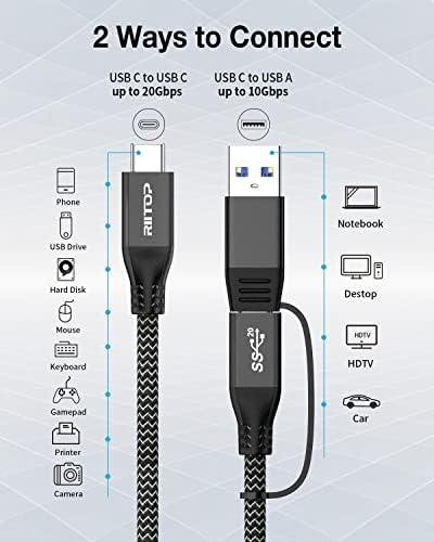 RIITOP 20 Gbps USB 3.2 C to C Cable – 1 FT Braided Type C to A Adapter for External M.2 SSD – Fast Charging & Data Transfer Solution with E-Marker Chipset for Optimal Performance and Compatibility