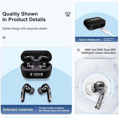 A17 Pro Bluetooth 5.4 Earbuds – Premium Wireless Headphones with Deep Bass Sound, Intelligent ANC/ENC, Touch Controls, LED Battery Display, and IPX7 Water & Dust Resistance for Fitness, Travel, and Daily Use