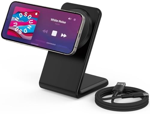 Mag Safe Charger Stand for i Phone 12-16 Series – Fast Magnetic Wireless Charging with Flip & Charge Flexibility – Black – Effortless Compatibility, Enhanced Safety Features, and Durable 1.5 m Braided Cable for Optimal Performance