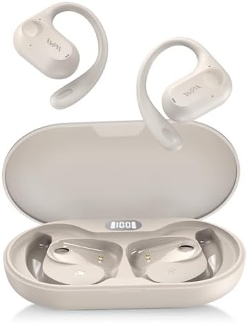Beige Wireless Bluetooth 5.3 Open Ear Sports Earbuds – Ultra-Light Air Conduction Headphones with 30-Hour Battery Life, Enhanced Bass, and Secure Fit for Active Enthusiasts – Ideal for Running, Workouts, and Effortless Calls