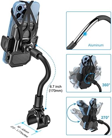 Enhanced Gooseneck Stroller Phone Holder – Versatile One-Handed Smartphone Mount for Strollers, Carts, and Wheelchairs – Universal Compatibility with i Phone 16, 15 Pro Max, 14, 13, 12, 11 & Android Devices – Effortless Hands-Free Convenience with Adjustable Angles – Secure, Durable Clamp for Safe Attachment – Lightweight Design for Easy Portability and Use