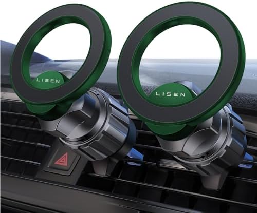 LISEN Magnetic Car Mount Duo – Premium Mag Safe Phone Holder for i Phone 16/15/14/13 Pro Max – 24 Ultra-Strong Magnets for Unmatched Stability – Hands-Free Air Vent Installation – Sleek Green Aesthetic for Trendy Drivers – Elevate Your Driving Experience with Optimal Compatibility and Convenience
