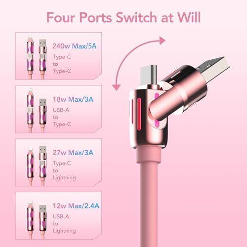 4-in-1 Universal Multi USB Charging Cable – 240W Max Fast Charger Cord with Multiple Connectors for iPhone 16/15/14/13, iPad, Samsung, MacBook, Tablets & More (Black, 6.6Ft) – Enhanced Compatibility and Speed