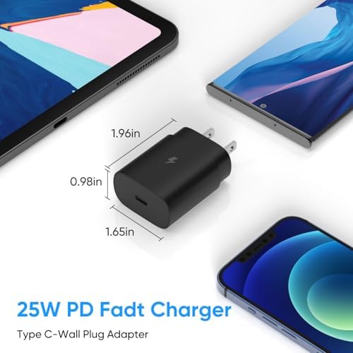 Rapid 25 W USB-C Wall Charger for Samsung Galaxy Devices – High-Speed Type-C Power Adapter with 6.6 ft Extended Charging Cable for Ultimate Flexibility and Device Compatibility – Ideal for S24 Series, S23 Ultra, S22, S21, S20, and Note Lineup