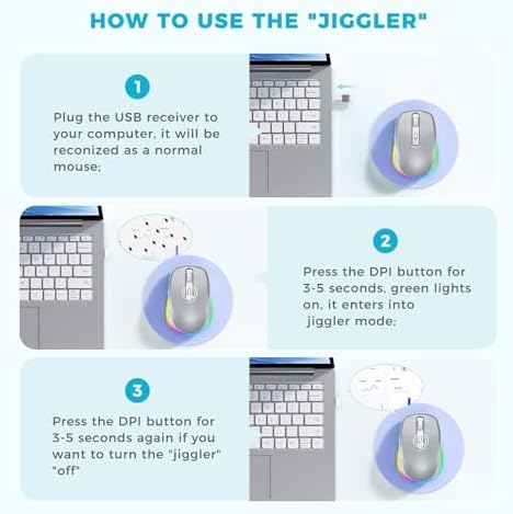 PEIOUS Rechargeable Wireless Mouse with LED – Innovative Jiggler Technology to Keep Your Computer Awake – Sleek Black Design for Optimal Comfort and Productivity