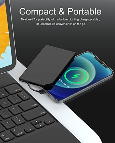 TNTOR Ultra-Thin 5000 m Ah Portable Charger with Built-in Lightning Cable – Lightweight Power Bank for i Phone 14/13/12/11/X/8 – Essential Travel Companion for Fast Charging and Enhanced Device Compatibility