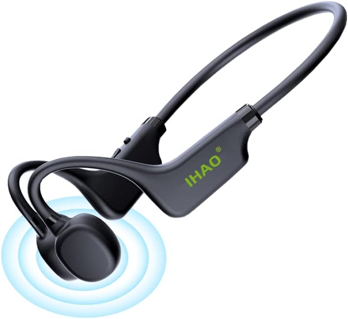IHAO Ultra-Light Bone Conduction Bluetooth Headphones with Built-In MP3 Player – Open-Ear Ergonomic Earbuds for Active Lifestyles, Perfect for Cycling, Running, and Skiing – Sweat-Proof, Comfortable Fit with Exceptional Sound Clarity and Surround Awareness