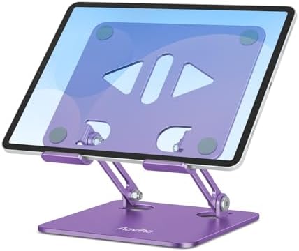 Versatile Adjustable Aluminum Tablet Stand Holder – Foldable and Lightweight Desktop Mount for i Pad Pro 12.9, i Pad Air, Mini, Samsung Galaxy Tabs, and Kindle Fire (4-12 inch) – Enhanced Stability and Comfort for Optimal Viewing Experience in Purple
