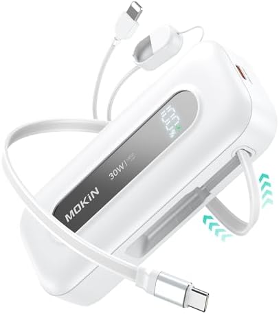 Ultimate 30 W Portable Power Bank with Retractable Cables – 10,000 m Ah Fast Charging Battery Pack for i Phone 16/15/14/13 & i Pad – Smart Digital Display, Enhanced Compatibility, and Travel-Friendly Design – Durable Dual USB-C and i OS Cables, Airline-Approved Convenience, Detachable Carrying Strap for Effortless Mobility