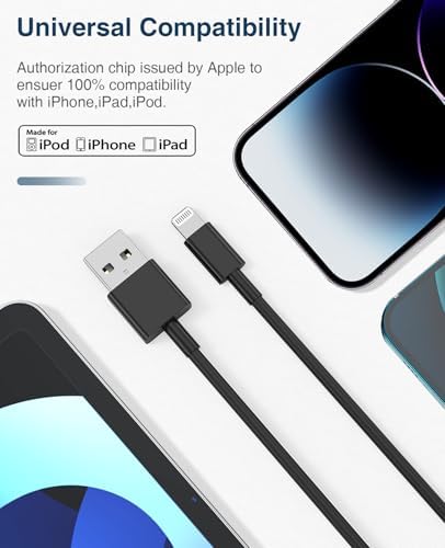 Premium 10 ft Lightning Charger Cable 2 Pack for i Phone and i Pad – Apple MFi Certified, Fast Charging, Durable Design for Enhanced Connectivity with i Phone 14/13/12/11 Pro Max SE XR XS X 8 7 6 – Perfect for Home, Office & On-the-Go Use