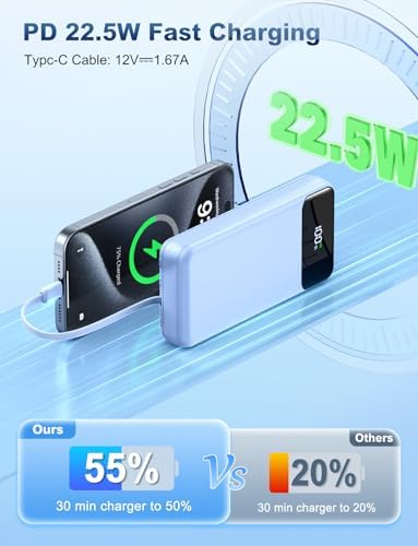 Ultra-High Capacity 50000 m Ah Power Bank – Ultimate Portable Charger with 22.5 W Fast Charging & Built-In Cables for Multi-Device Use – Perfect for Camping, Travel, and Outdoor Adventures – Lightweight, Reliable, and Compatible with i Phone, Samsung Galaxy, Google Pixel & More – Advanced Safety Features with 10,000 Bend-Resistant Cables for Unmatched Durability – Charge Up to 6 Devices Simultaneously with USB-C Two-Way Charging and LED Display for Power Monitoring – Ideal for Outdoor Enthusiasts and Frequent Travelers Seeking Convenience and Safety – Enjoy 365 Days Replacement Guarantee & 24/7 Customer Support for Peace of Mind
