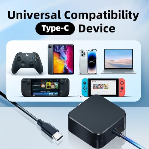 Maximize Your Gaming Experience with the 45 W Fast Charger for Steam Deck – Premium AC Power Adapter Compatible with Nintendo Switch, Switch Lite, and Switch OLED – Includes 5 FT USB-C Cable for Optimal Flexibility and Swift Charging – Superior Safety Features for Reliable, Uninterrupted Gameplay