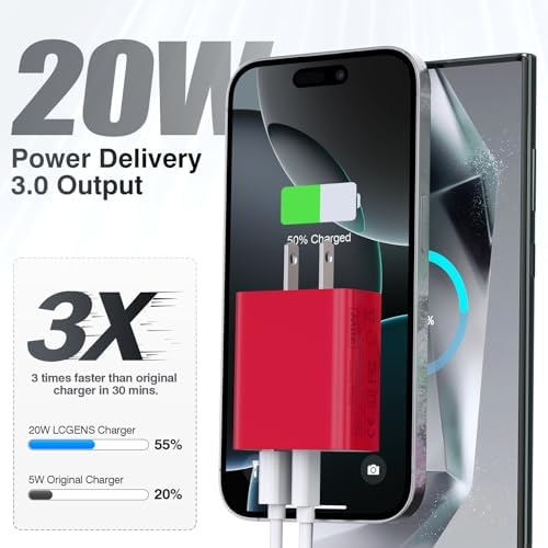 LCGENS 20 W Dual Port USB C Wall Charger Block – 2-Pack Fast Charging Power Adapter for i Phone 11/12/13/14/15/16 Pro Max, i Pad Pro, Samsung Galaxy – Portable and Efficient Charging Solution for Multiple Devices