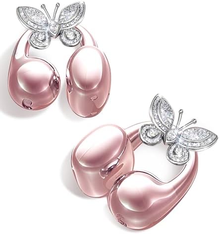 Stylish King Lucky Bluetooth 5.4 Clip-On Earbuds with Chic Detachable Butterfly Earrings – Waterproof Open Ear Design for Ultimate Comfort, 50-Hour Playtime Perfect for Festivals and Parties, Luxurious Rose Gold Gift for Discerning Women