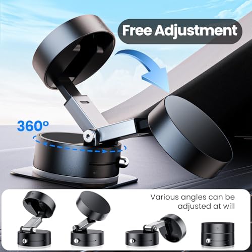 Ultimate Magnetic Vacuum Phone Holder for Cars – Advanced Suction Cup Stand with One-Touch Vacuum Grip, 96 lbs Stability, N54-4 Magnetic Force, Multi-Angle Adjustment – Universal Fit for All Smartphones in Elegant Black Design