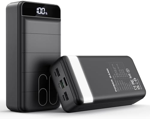 Ultimate 60000 m Ah Portable Charger – 22.5 W High-Speed Power Bank with LED Display, Multi-Device Support & Versatile USB-C, Micro USB, Lightning Inputs – Ideal for Travel, Camping, and Everyday Use – Stay Charged Anywhere, Anytime