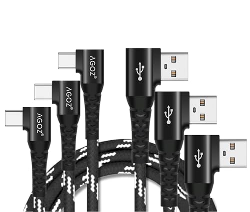 Versatile 3-Pack USB C Fast Charging Cables – Agoz Right Angle Braided Cords for Samsung Galaxy S24/S23/S22/S21, i Phone 15/16 Pro Max, and More – Durable, Tangle-Free Design with 4 ft, 6 ft, and 10 ft Lengths for Ultimate Charging Flexibility and Comfort