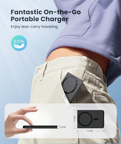 Ultra-Slim 5000 m Ah Magnetic Power Bank – Lightweight Portable Charger with 20 W Fast PD Charging for i Phone 12-16 Pro Max & Air Pods Pro II – Reliable Travel Battery Solution for On-the-Go Power Needs